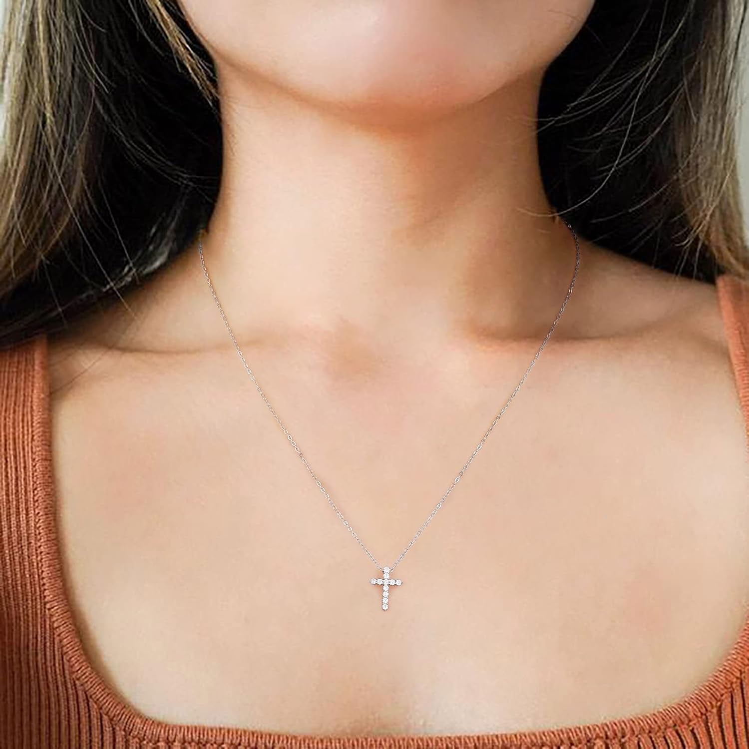 14K Gold Plated Sterling Silver Cross Necklace for Women 