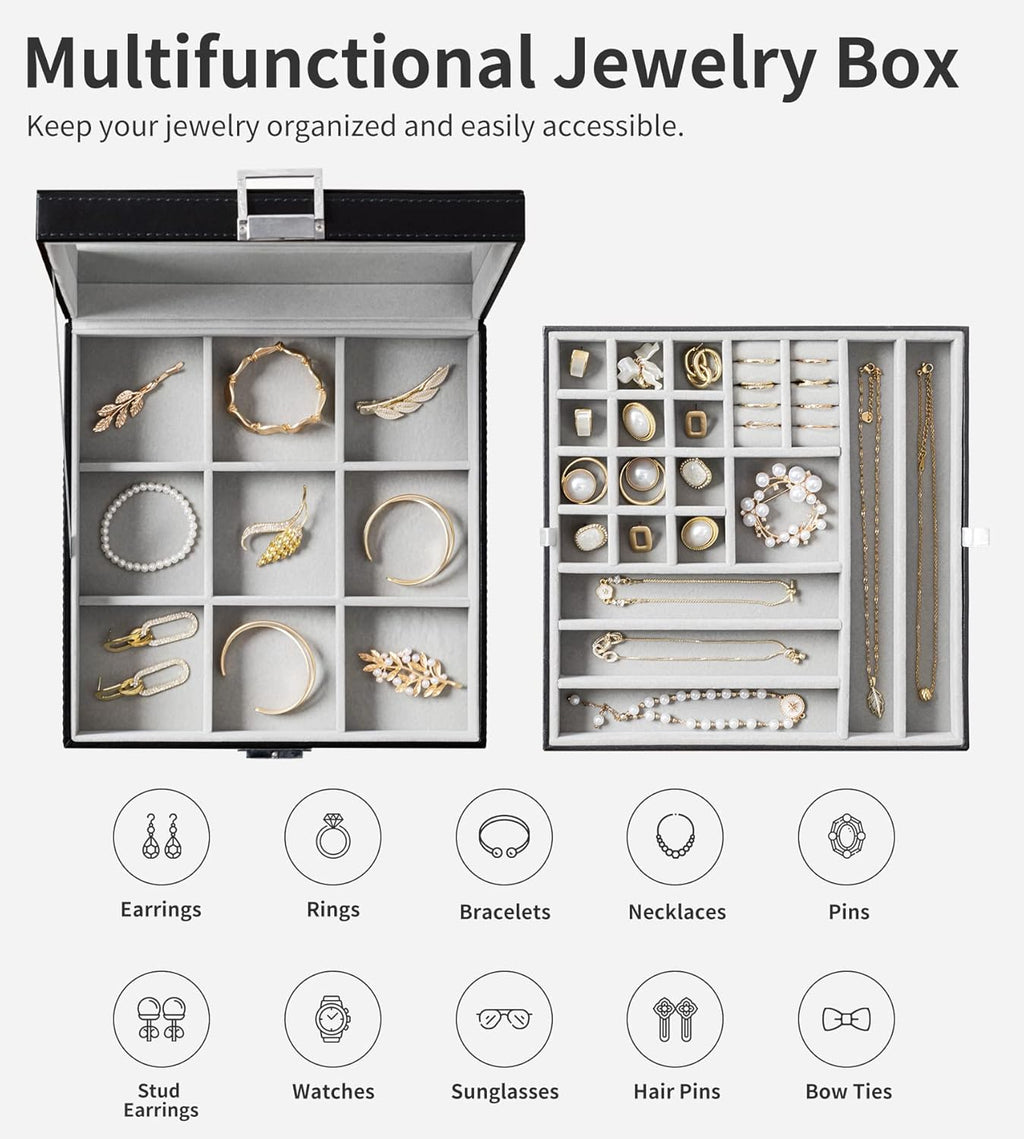 Elegant Black Leather Jewelry Organizer 