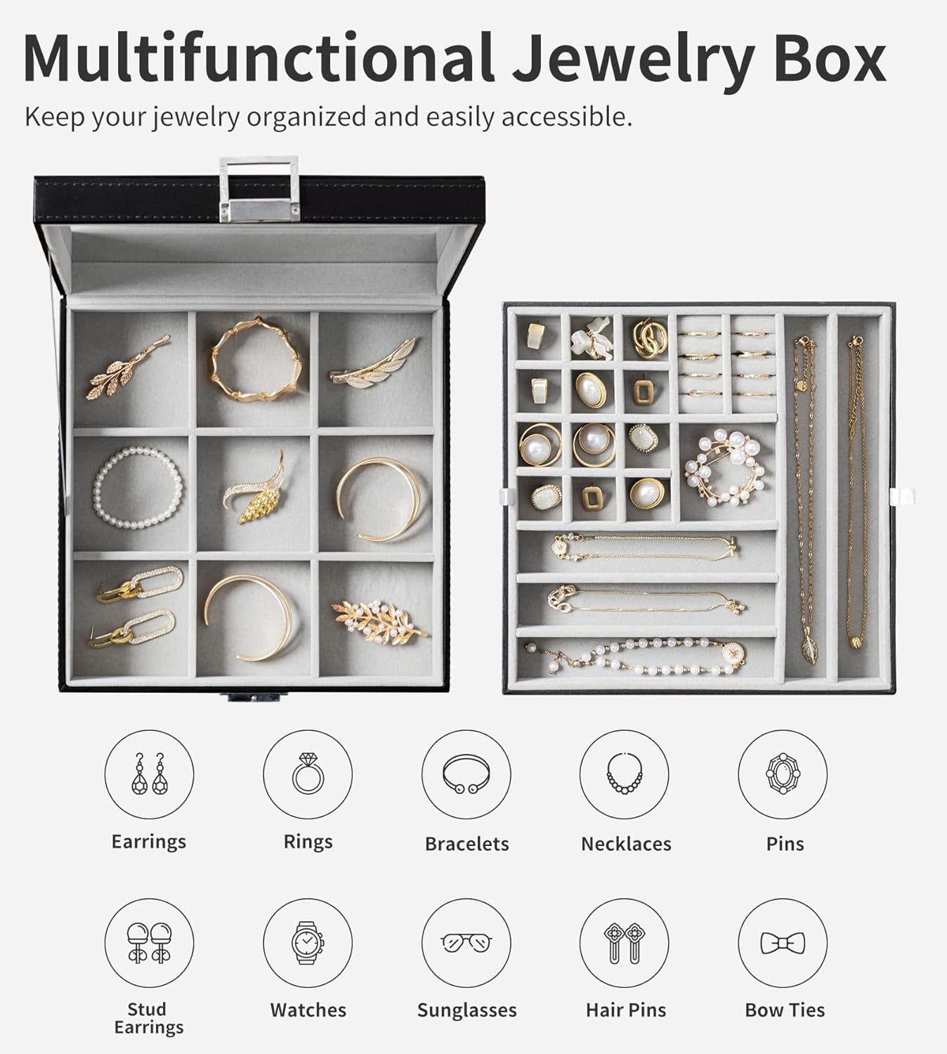 Elegant Black Leather Jewelry Organizer 