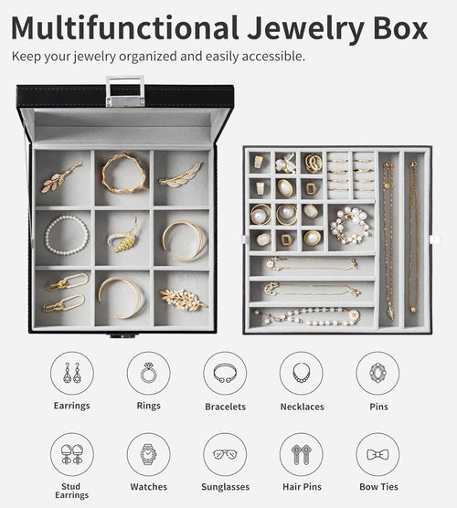 Elegant Black Leather Jewelry Organizer 