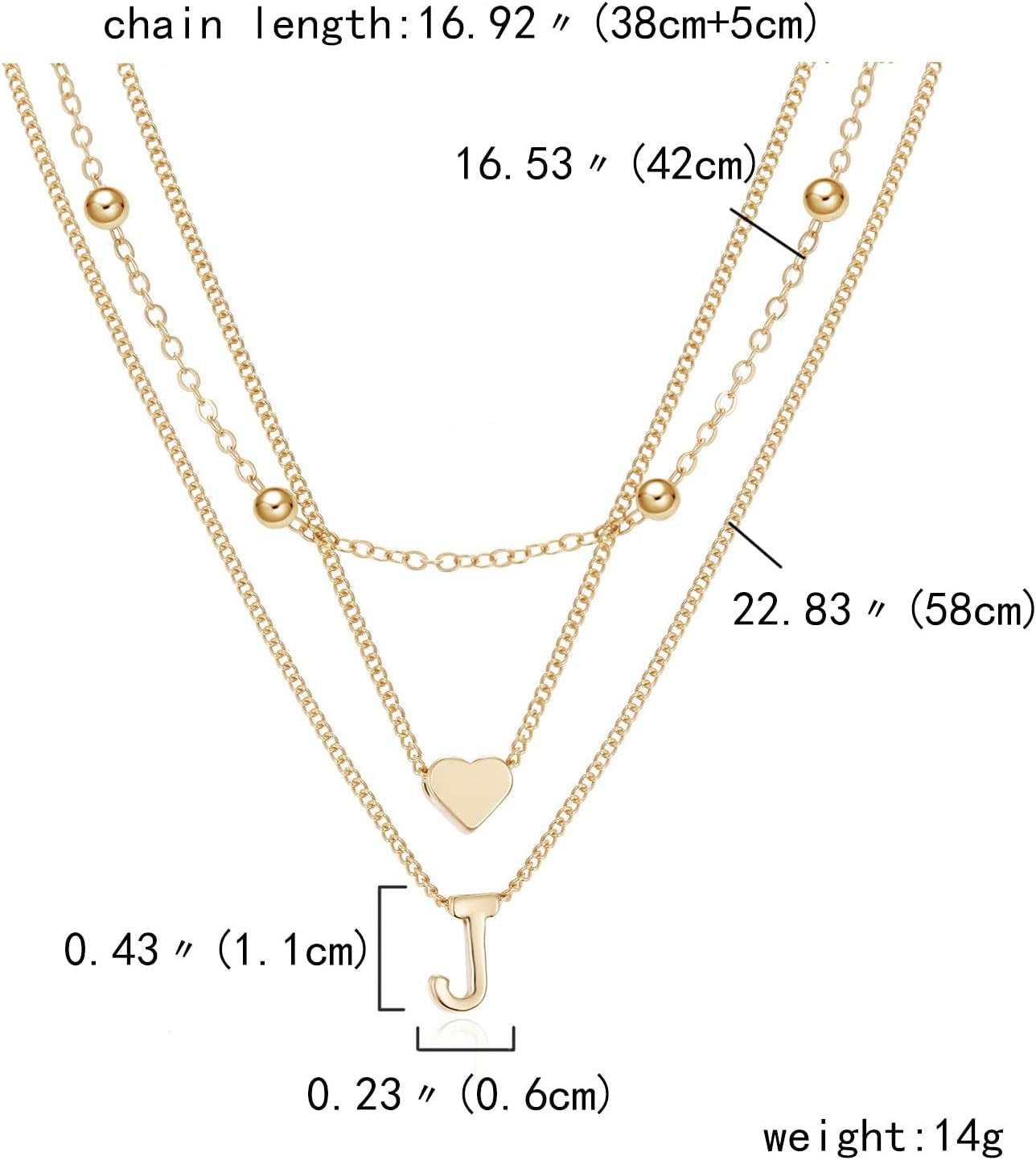 Elegant Gold Layered Initial Necklace for Women with Heart Bead Pendant 