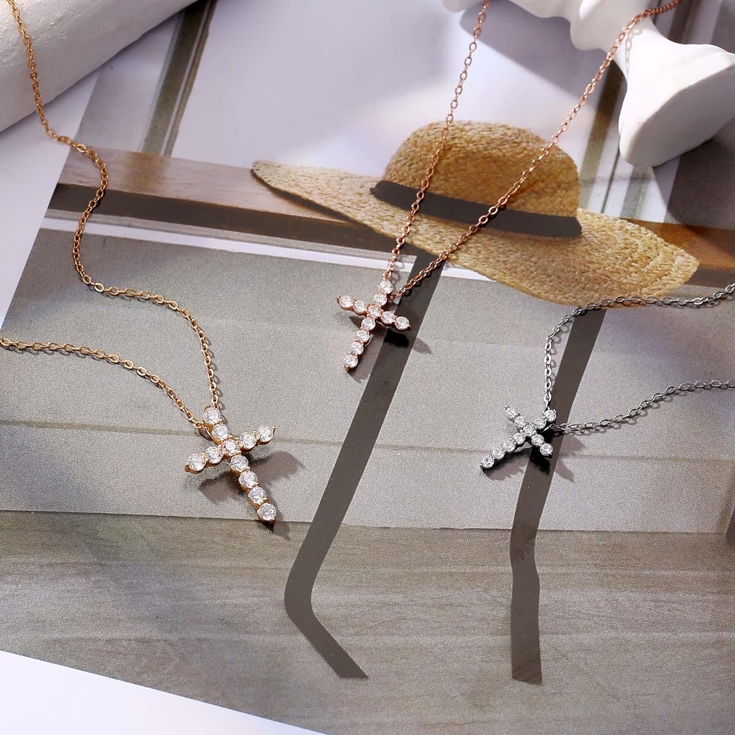 14K Gold Plated Sterling Silver Cross Necklace for Women 