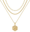 MOOHAM 14K Gold Plated Layered Initial Necklace with Paperclip Chain for Women