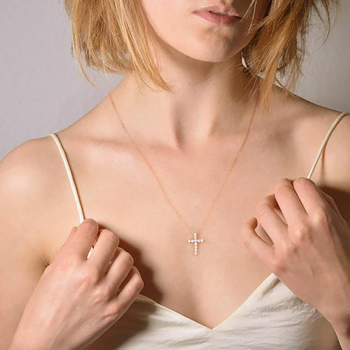 14K Gold Plated Sterling Silver Cross Necklace for Women 