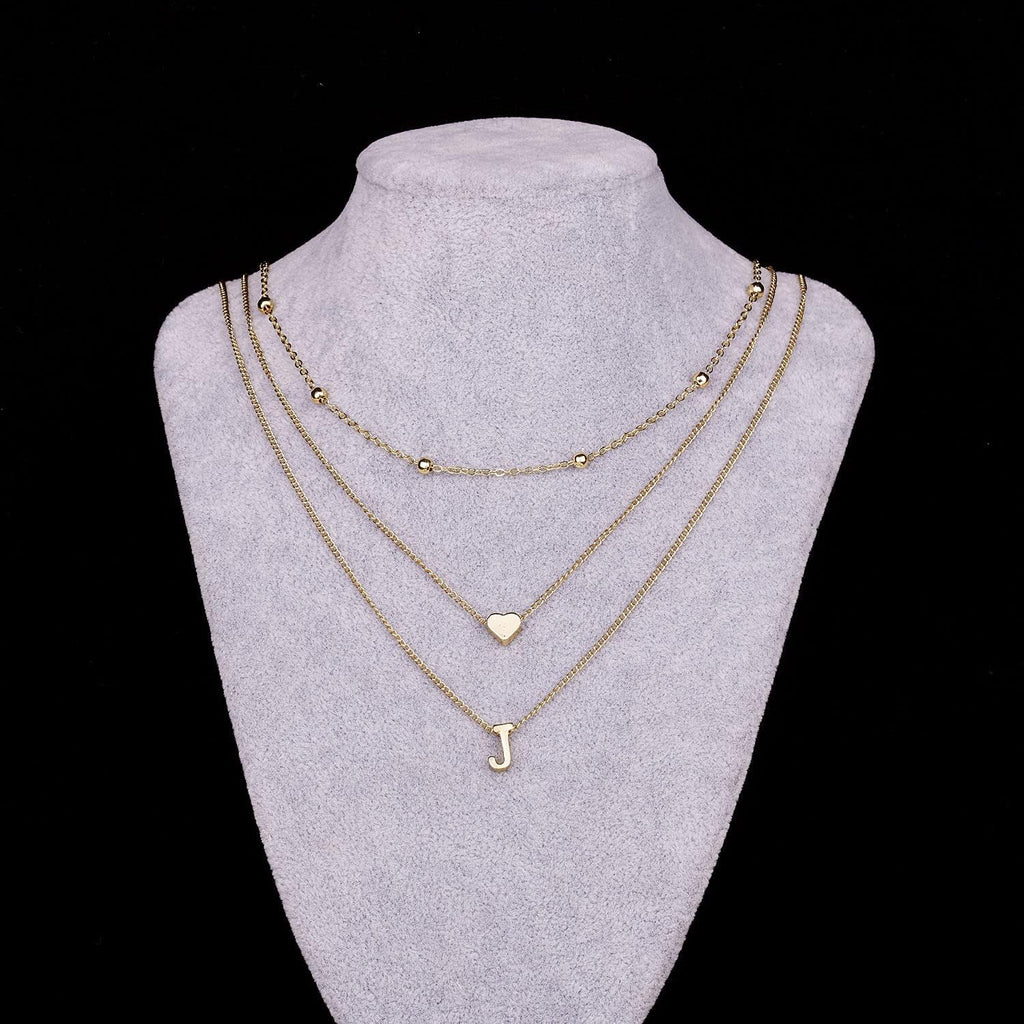 Elegant Gold Layered Initial Necklace for Women with Heart Bead Pendant 
