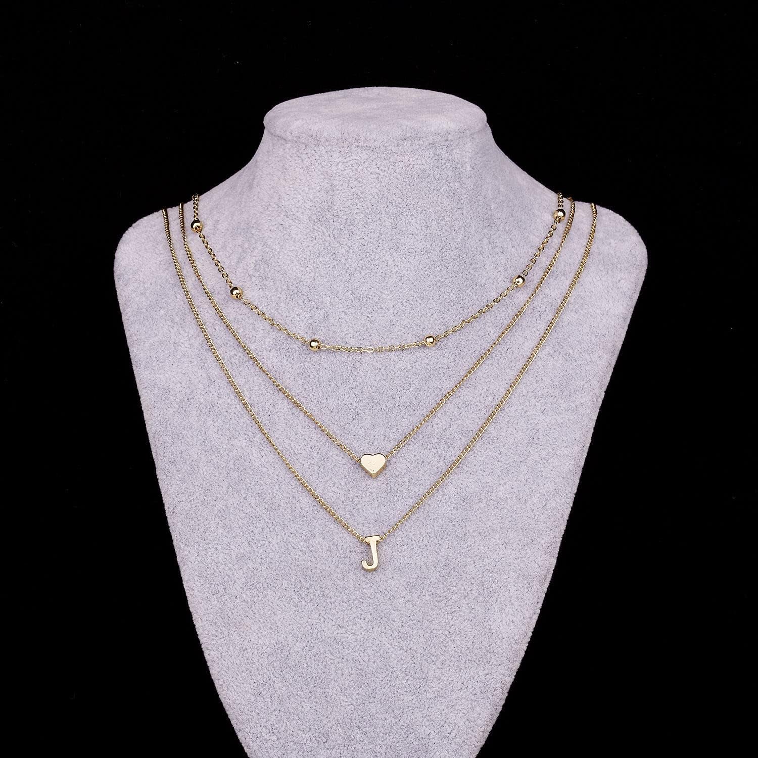Elegant Gold Layered Initial Necklace for Women with Heart Bead Pendant 