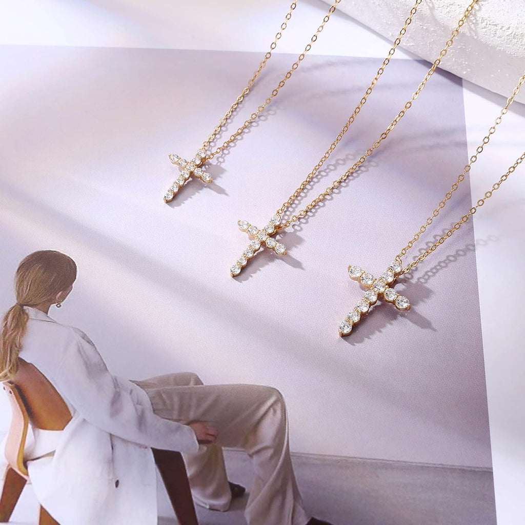 14K Gold Plated Sterling Silver Cross Necklace for Women 