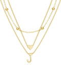Elegant Gold Layered Initial Necklace for Women with Heart Bead Pendant 
