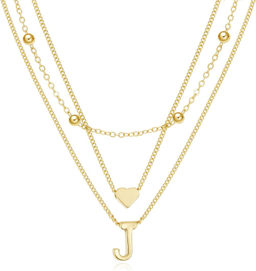 Elegant Gold Layered Initial Necklace for Women with Heart Bead Pendant 