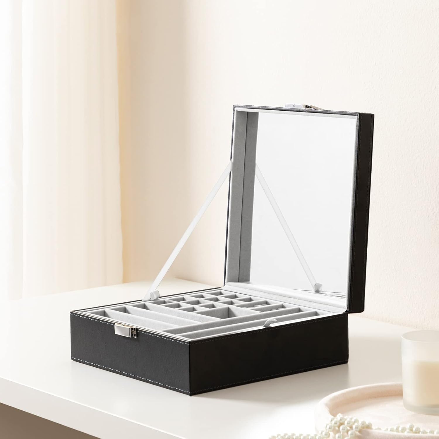 Elegant Black Leather Jewelry Organizer 