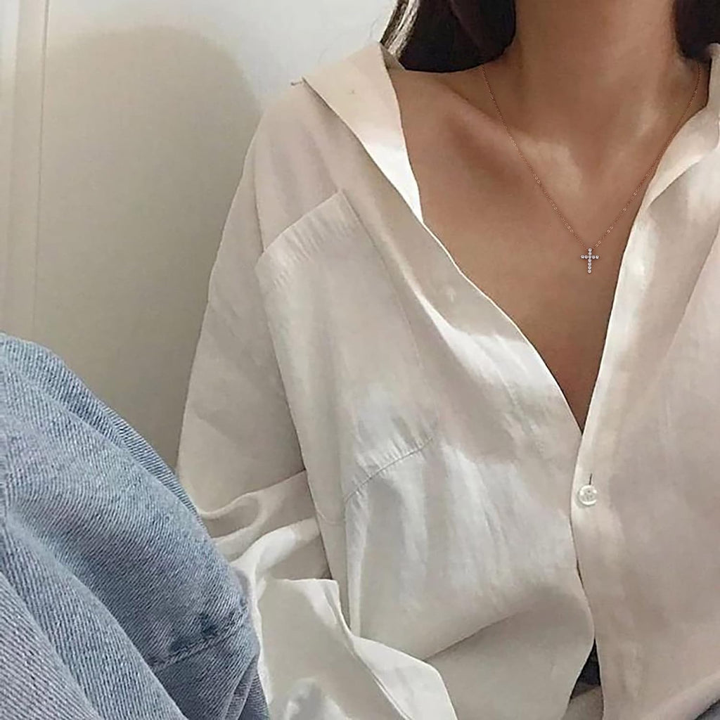 14K Gold Plated Sterling Silver Cross Necklace for Women 