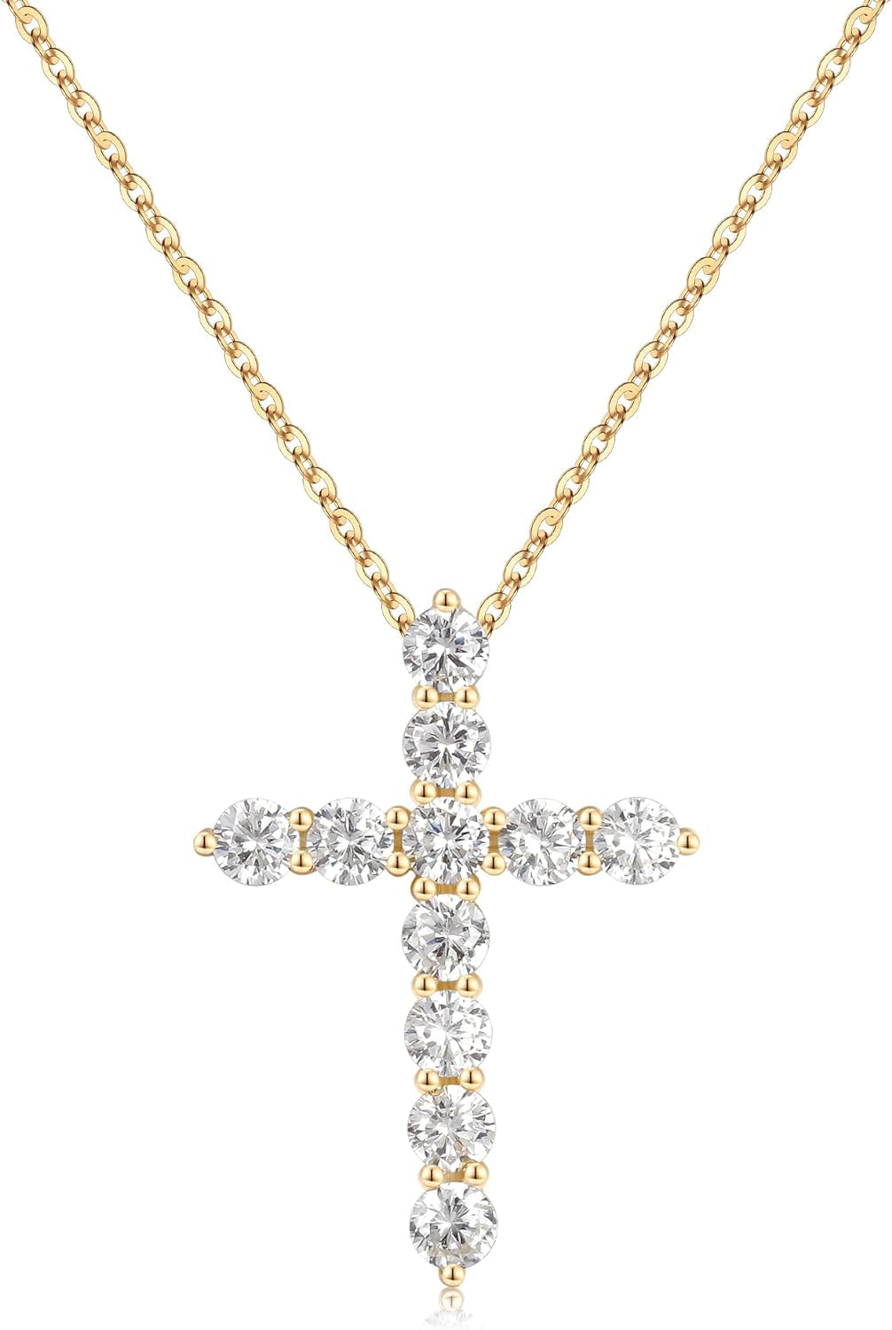14K Gold Plated Sterling Silver Cross Necklace for Women 
